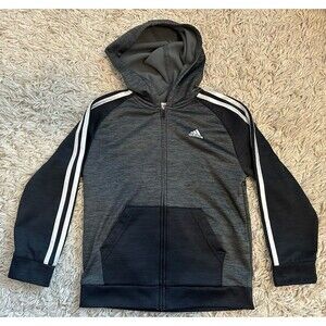 Adidas Boys Hoodie Jacket Size 7 Gray Long Sleeve Zip-up w/ Pockets